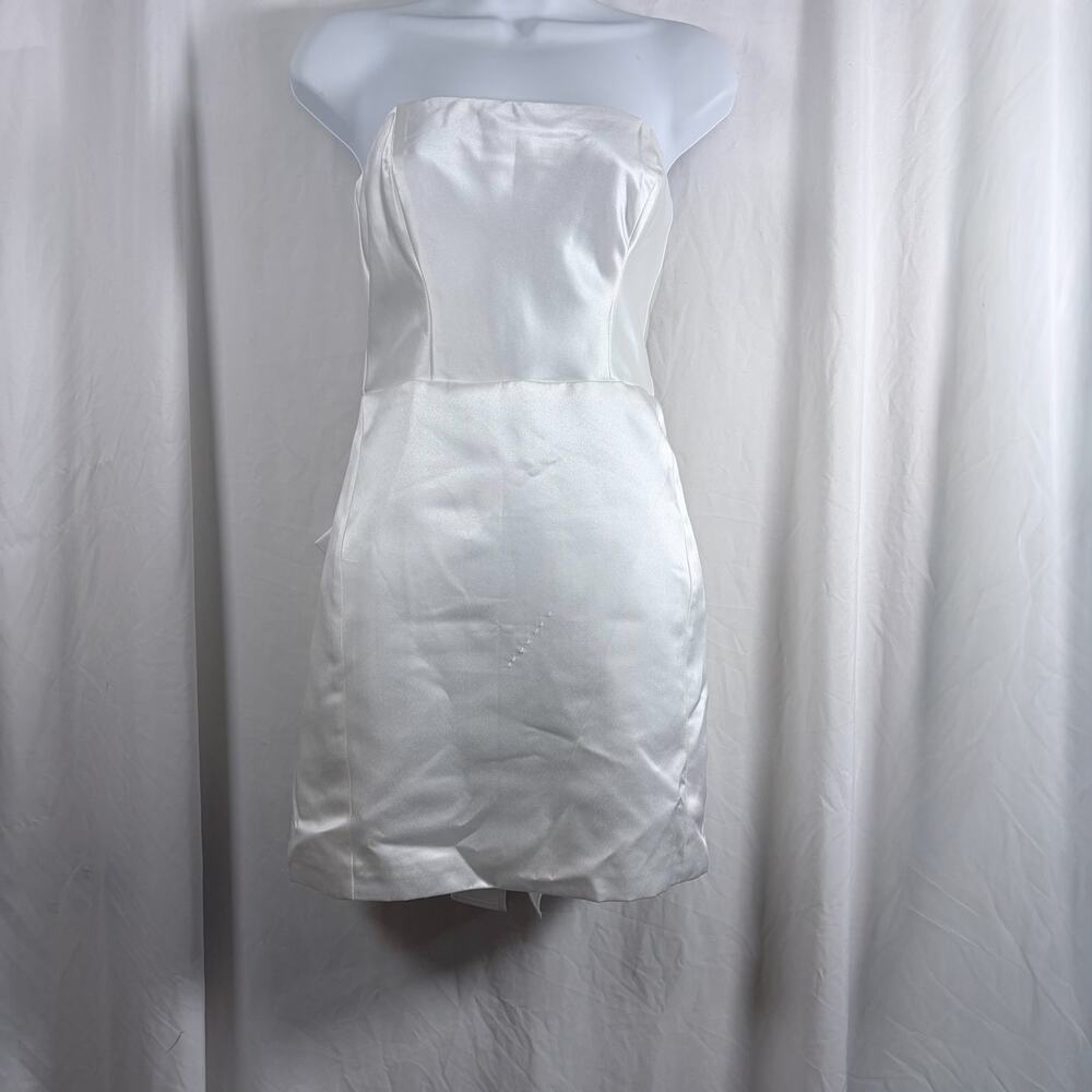Lulus White‎ Satin Strapless Mini Dress Bow Back Party XL